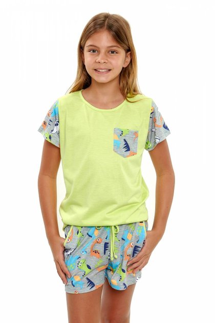 pijama de dinossauros coloridos infantil feminino curto 5
