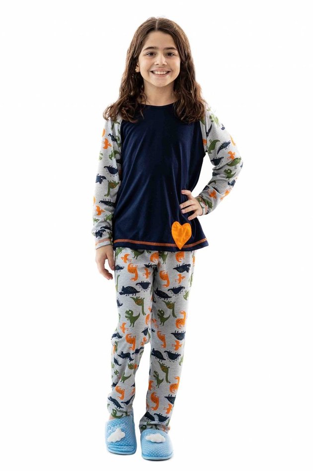 pijama infantil de dinossauro feminino em malha mania pijamas 5