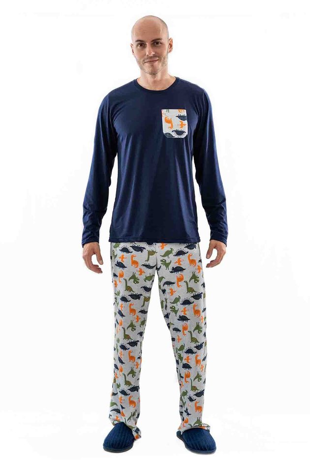 pijama de dinossauros masculino longo com calca 01
