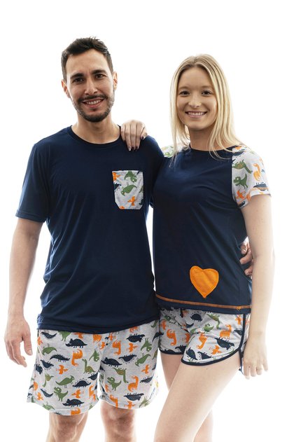 pijama de casal namorados dinossauros marinho 01