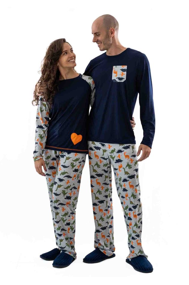 pijama de dinossauros pv longo com calca casal namorados