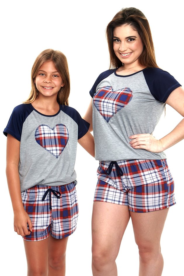 pijama mae e filha curto xadrez vermelho 3
