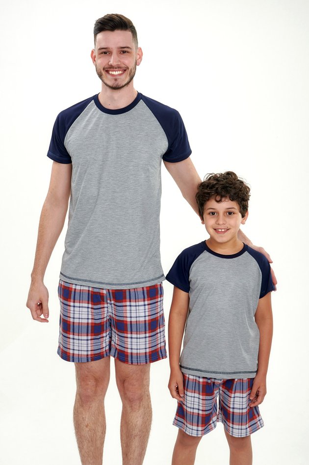 pijama pai e filho curto xadrez vermelho 3