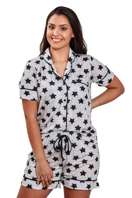 pijama americano feminino curto estrelas aberto com lapela mania pijamas 3