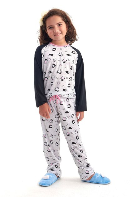 pijama de inverno infantil menina comprido com calca pinguim mania pijamas 4