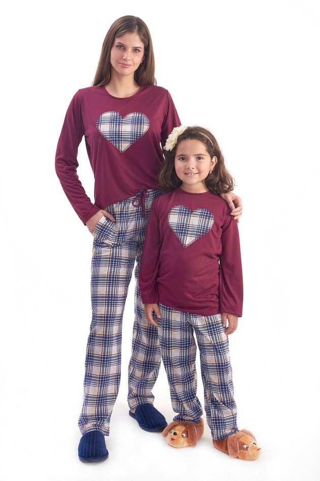 pijama de inverno mae e filha xadrez comprido com calca 1
