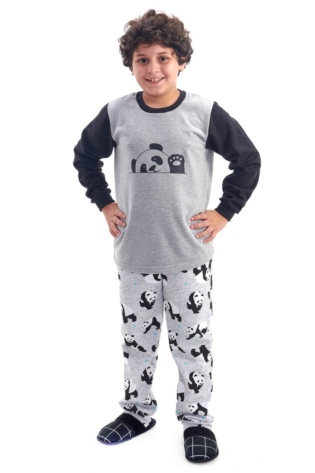 pijama infantil masculino flanelado de inverno menino panda 2