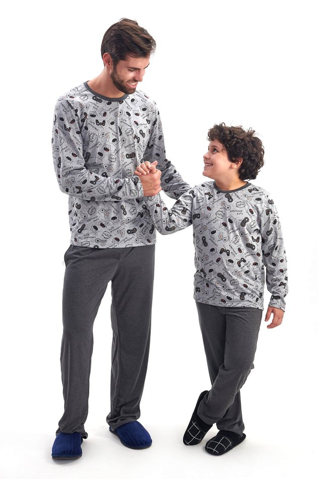pijama pai e filho monstrinhos longo de malha comprido com calca mania pijamas 1