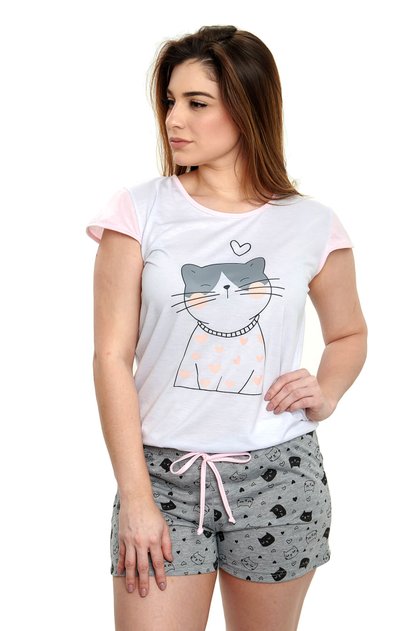 pijama de gatinho feminino curto com shorts mania pijamas essa imagem possui direito autorais 3