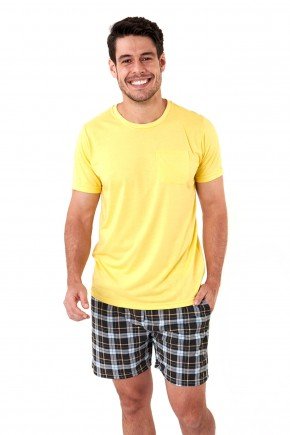 pijama masculino curto xadrez amarelo mania pijamas essa imagem possui direitos autorais 3