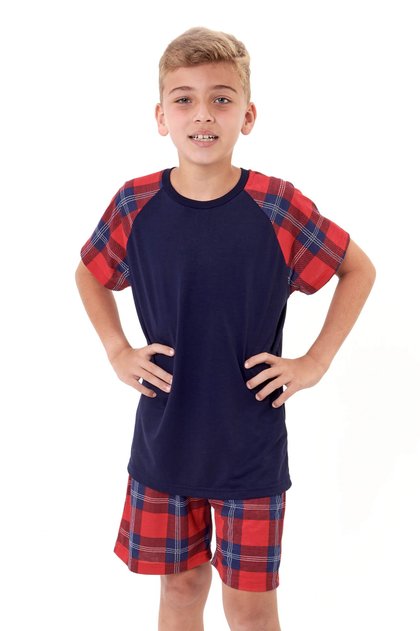 pijama de natal masculino infantil juvenil menino xadrez marinho mania pijamas 3