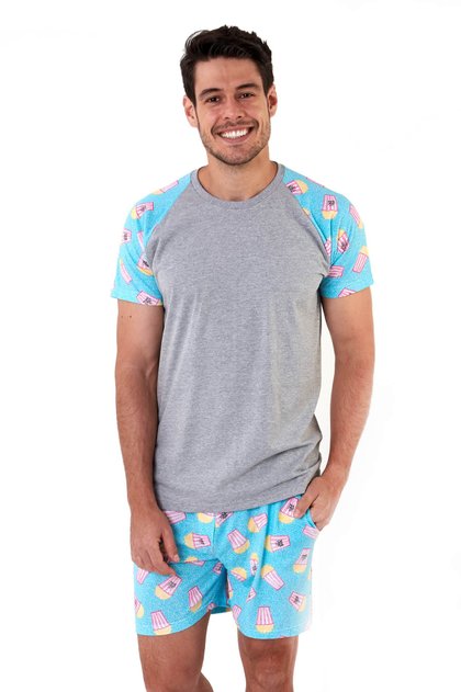 pijama masculino em algodao curto com samba cancao pipocas mania pijamas 5