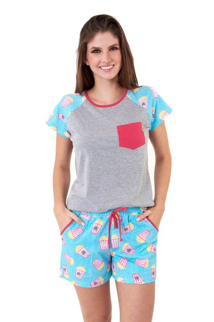 pijama feminino em algodao short doll pipocas mania pijamas essa imagem possui direitos autorais 3