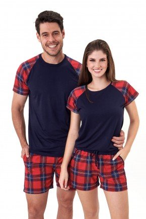 pijama de natal casal curto com shorts xadrez mania pijamas 1