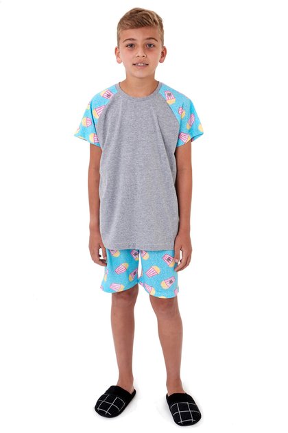 pijama infantil masculino curto com short em algodao pipoca mania pijamas 3