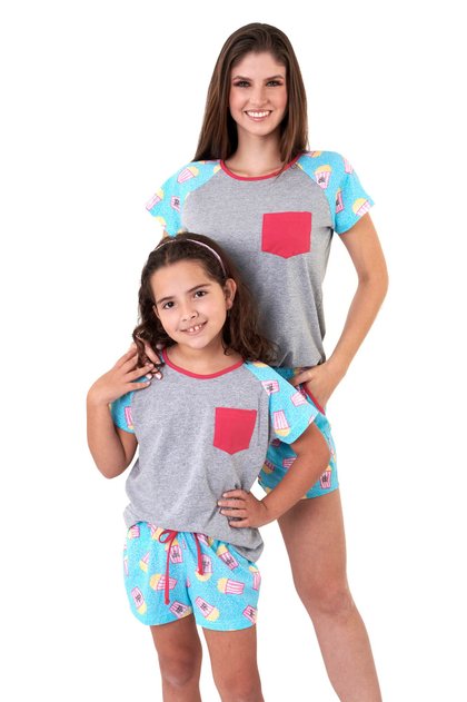 pijama mae e filha pipocas curto com shorts 100 algodao mania pijamas 2