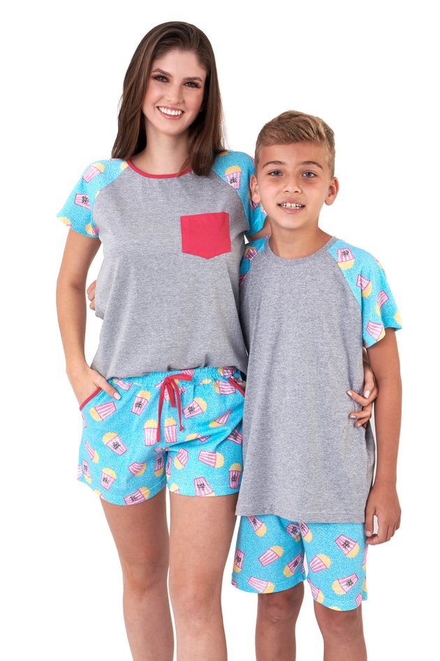pijama mae e filho pipocas curto com shorts 100 algodao mania pijamas 1