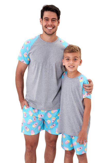 pijama pai e filho pipocas curto com shorts 100 algodao mania pijamas 2