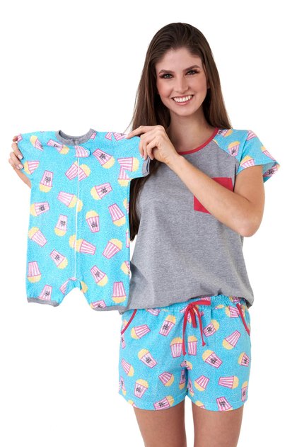 pijama mamae e bebe curto pipocas malha 100 algodao mania pijamas 1