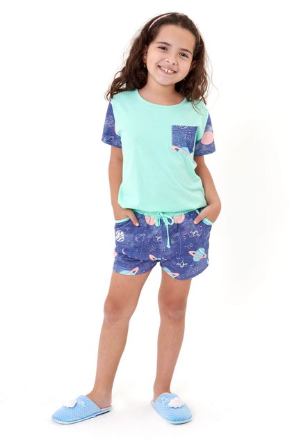 pijama infantil e juvenil feminino menina curto com shorts planetas 100 algodao 2