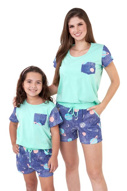 pijama mae e filha curto algodao planetas mania pijamas 2