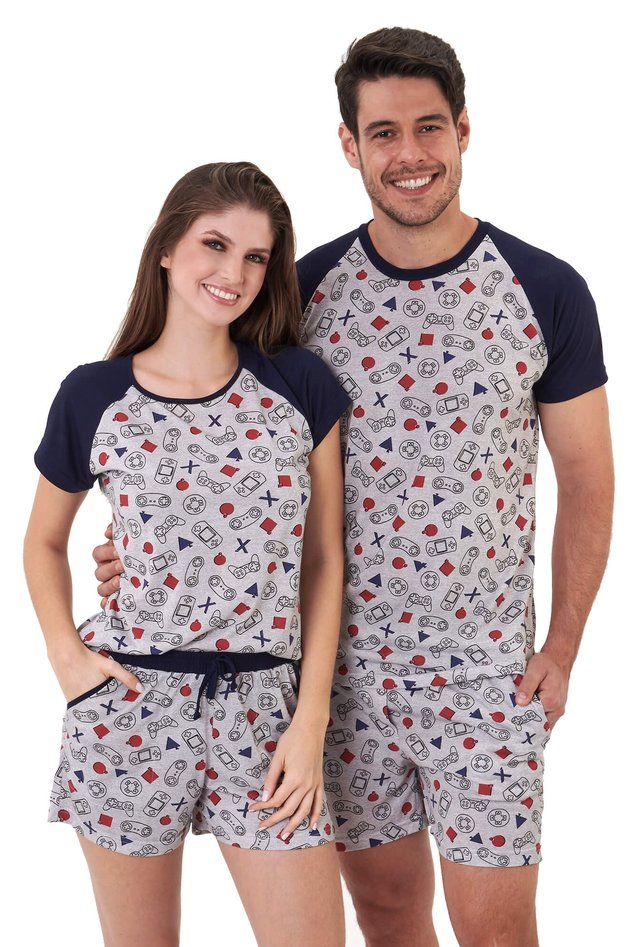 pijama de casal geek e video game curto com shorts mania pijamas 2