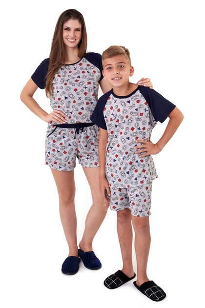 pijama mae e filho video game curto com shorts mania pijamas 2