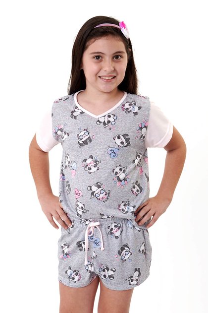 pijama de panda infantil menina curto mania pijamas 2