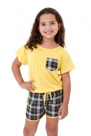 pijama infantil e juvenil menina xadrez com amarelo mania pijamas 3