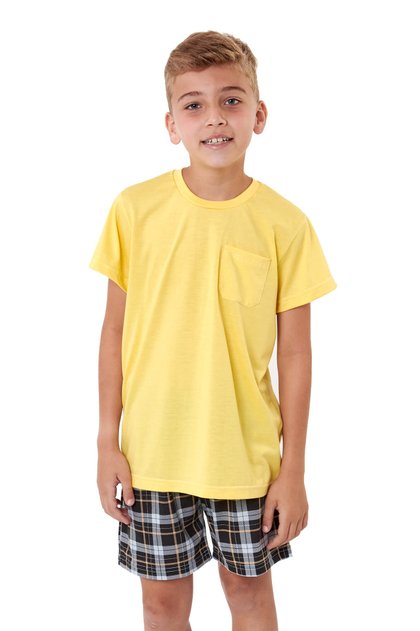 pijama infantil juvenil menino xadrez com amarelo mania pijamas 4