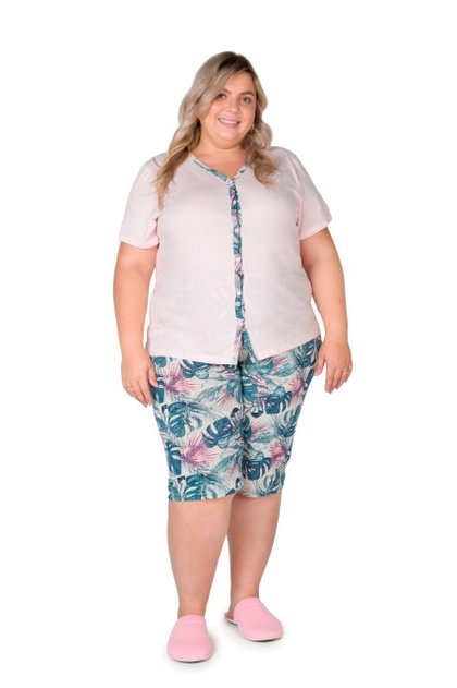 pijama plus size feminino com calca estampada em floral 07