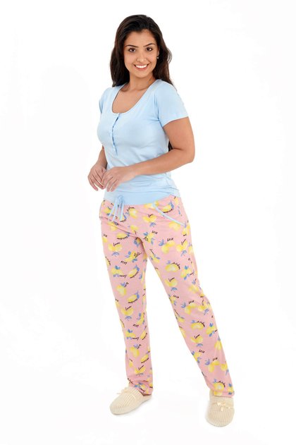 pijama feminino meia estacao manga curta com calca estampada lemon mania pijamas 4