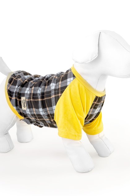 pijama para cachorro e dono xadrez amarelo mania pijamas 1