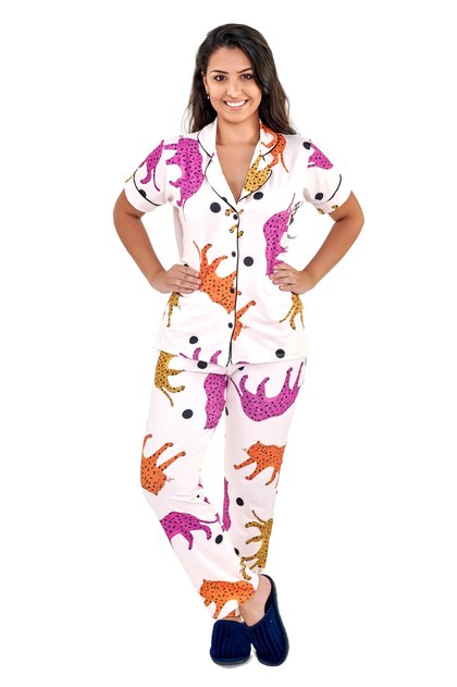 pijama americano estampado meia estacao manga curta com calca oncas coloridas 5