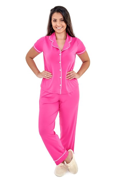 pijama americano meia estacao manga curta com calca pink 3