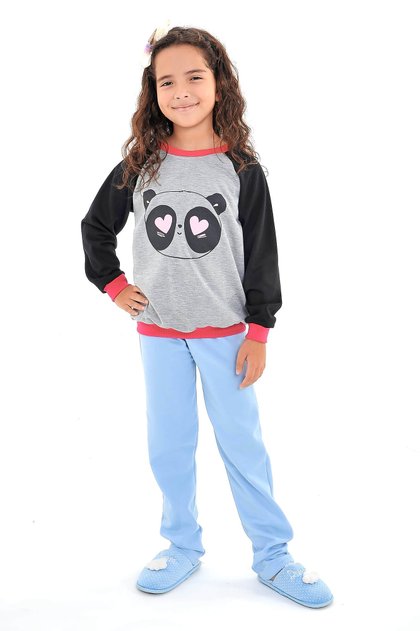 pijama de panda infantil flanelado menina mania pijamas 3
