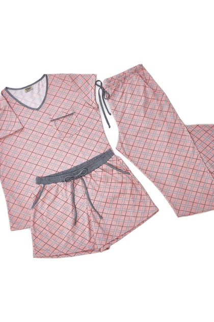 kit de pijama feminino manga curta com short e calca flare 02 1