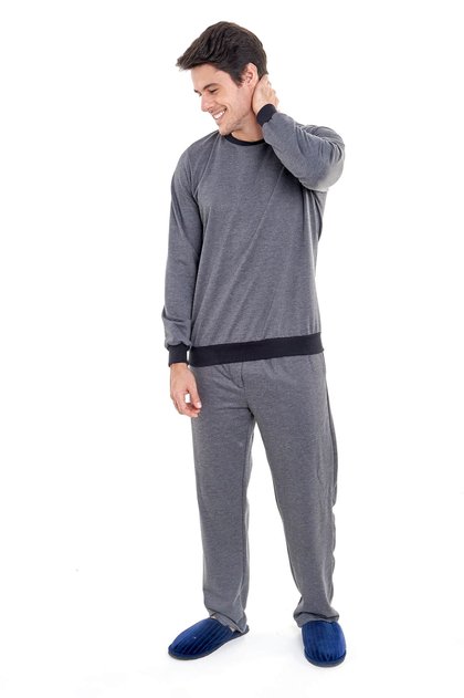 pijama flanelado masculino inverno longo moletinho chumbo mescla mania pijamas 2