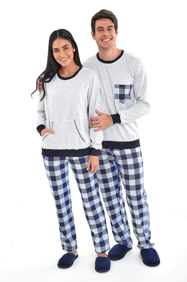 pijama casal flanelado xadrez inverno mania pijamas 1