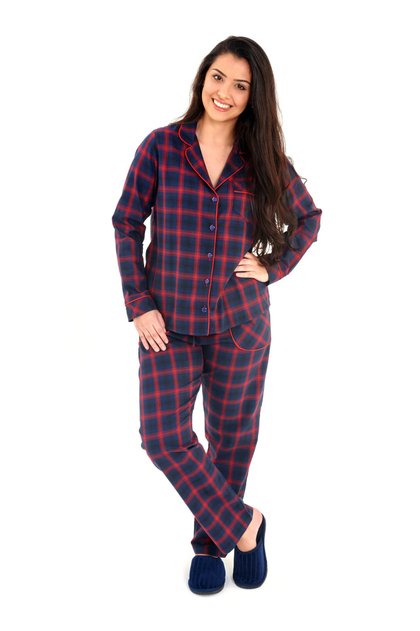 pijama de flanela feminino americano xadrez marinho vinho mania pijamas 4