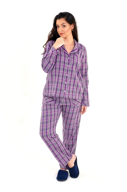 pijama americano longo xadrez algodao aberto lilas 3