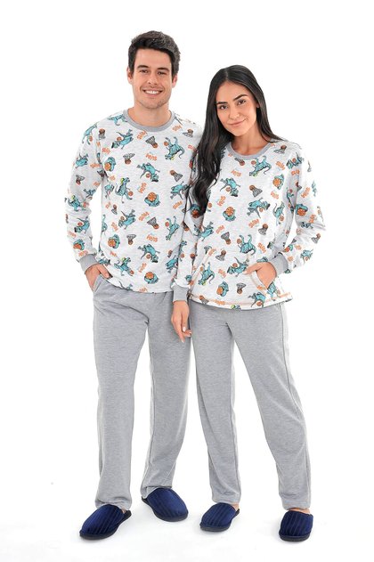 pijama de casal flanelado dinossauros inverno mania pijamas 2
