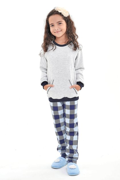 pijama flanelao infantil menina xadrez azul mania pijamas 1