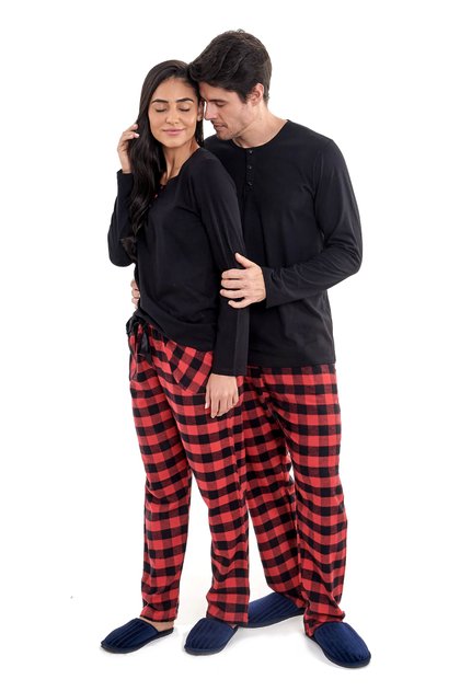 pijama casal flanela xadrez inverno mania pijamas 2