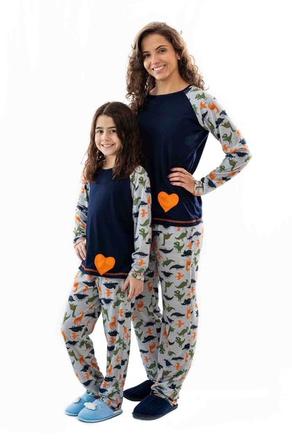 pijama dinossauros mae e filha inverno marinho mania pijamas 2