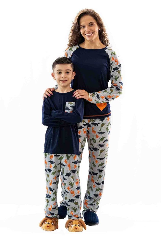 pijama mae e filho dinossauros marinho inverno longo mania pijamas 2