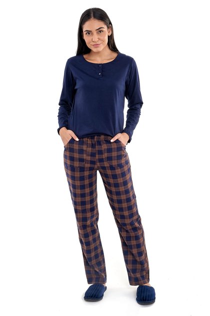 pijama de flanela xadrez feminino marinho mania pijamas 5