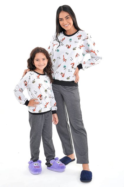 pijamas mae e filha inverno flanelado raposinhas mania pijamas 2