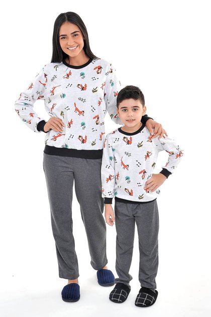 pijamas mae e filho flanelado inverno raposinhas mania pijamas 1