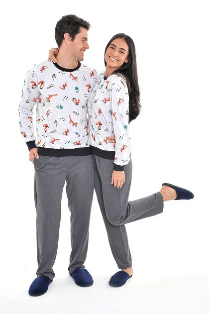 pijama de casal flanelado inverno raposinhas mania pijamas 2
